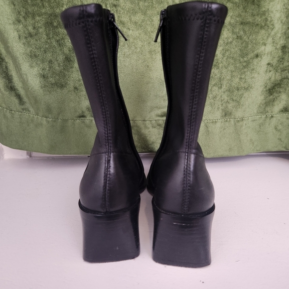 & Other Stories Black Leather Sock Heeled Ankle Boots - Picture 3 of 11